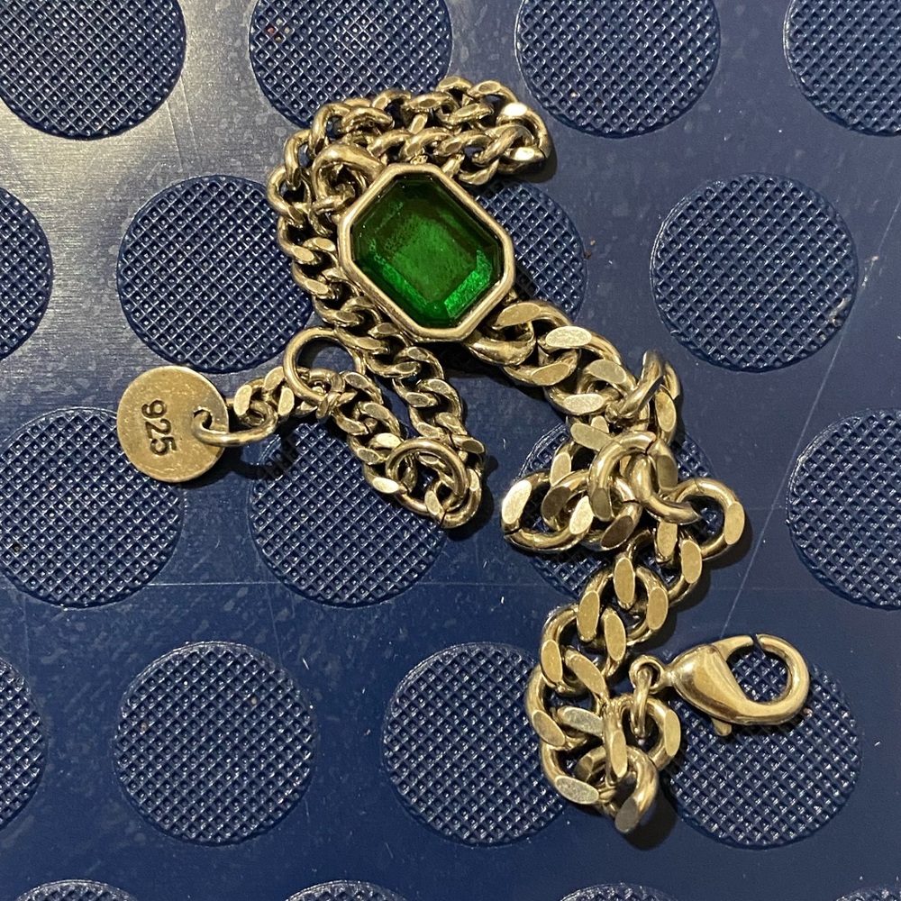 Emerald Zircon Sterling Silver Chain Link Bracelet - Picture 12 of 12